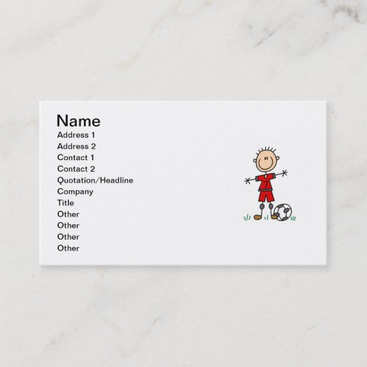 男の子の赤い均一サッカーの選手のTシャツおよびギフト 名刺 (正面)