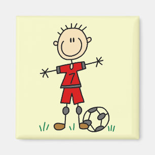 男の子の赤い均一サッカーのTシャツおよびギフト マグネット
