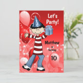 男の子の赤い年齢別誕生日パーティー 招待状 (スタンド正面)