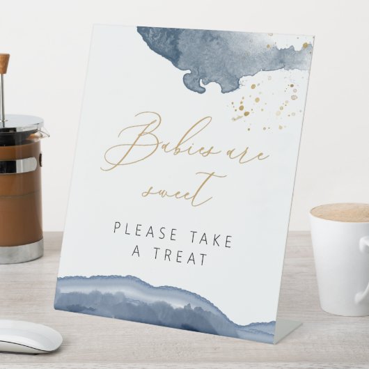 男の子の赤ちゃんのシャワーのお願いのサイン、ブルートリートのお願いのサイン 台座サイン (インサイチュ)