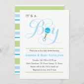 男の子の赤ちゃんのラトル｜ベビーシャワー 招待状 (正面/裏面)