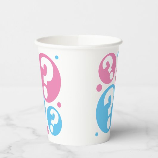 男の子の赤ちゃんの女の子のクエスチョンマークを性別で示す 紙コップ (左)