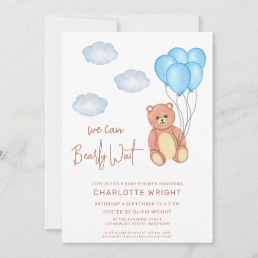 男の子の赤ちゃんを待つのは嬉しい 招待状 (正面)