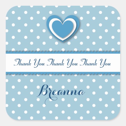 男の子の赤ちゃんシャワーありがとうブルー水玉模様 スクエアシール (正面)