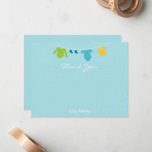 男の子の赤ちゃんシャワーありがとう ノートカード (正面/裏面インサイチュ)