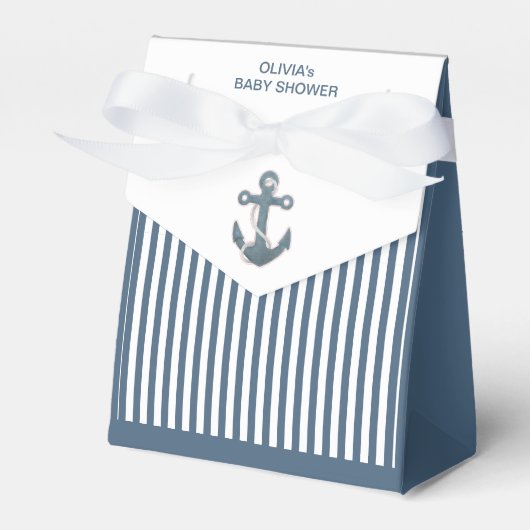 男の子の赤ちゃんシャワーいかりとストライプのお気に入りボックス フェイバーボックス (正面サイド)