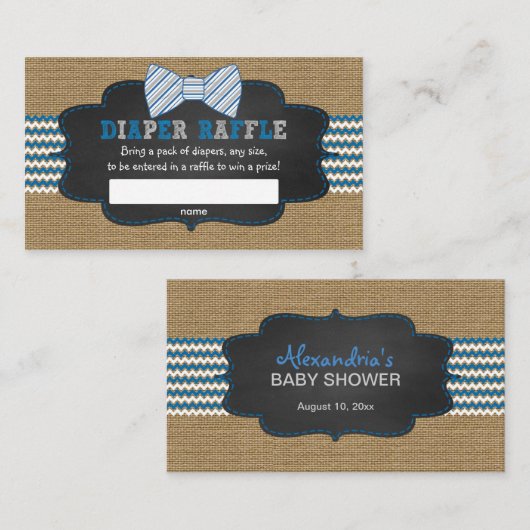 男の子の赤ちゃんシャワーおむつラッフルチケット エンクロージャーカード (正面/裏面)