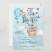 男の子の赤ちゃんシャワーでドライブするサファリの動物のバルーン 招待状 (正面)