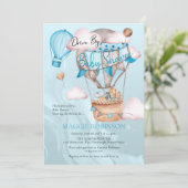 男の子の赤ちゃんシャワーでドライブするサファリの動物のバルーン 招待状 (スタンド正面)