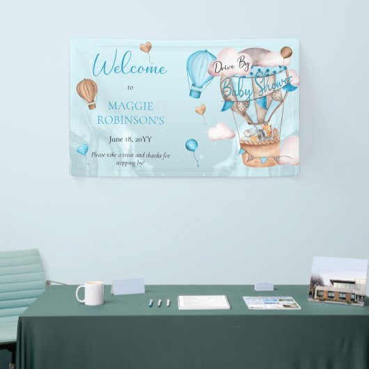 男の子の赤ちゃんシャワーでドライブするサファリの動物のバルーン 横断幕 (トレードショー)