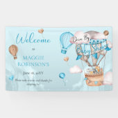 男の子の赤ちゃんシャワーでドライブするサファリの動物のバルーン 横断幕 (横)