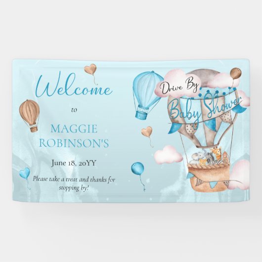 男の子の赤ちゃんシャワーでドライブするサファリの動物のバルーン 横断幕 (横)