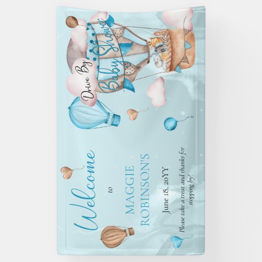 男の子の赤ちゃんシャワーでドライブするサファリの動物のバルーン 横断幕 (縦)