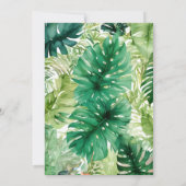 男の子の赤ちゃんシャワーのための青い熱帯ジャングルのキャリッジ 招待状 (裏面)