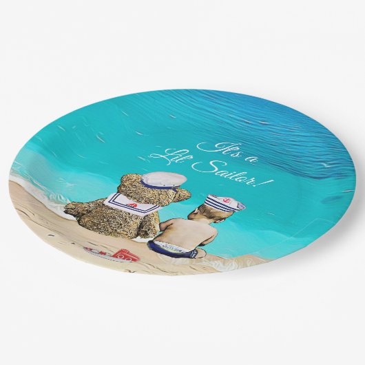 男の子の赤ちゃんシャワーのリル・セーラー航海の ペーパープレート (アングル)