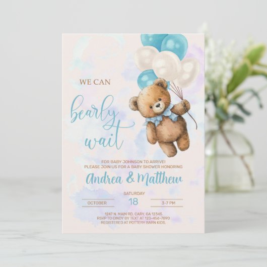 男の子の赤ちゃんシャワーの招待を待つことができる。 招待状 (スタンド正面)