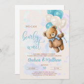 男の子の赤ちゃんシャワーの招待を待つことができる。 招待状 (正面/裏面)