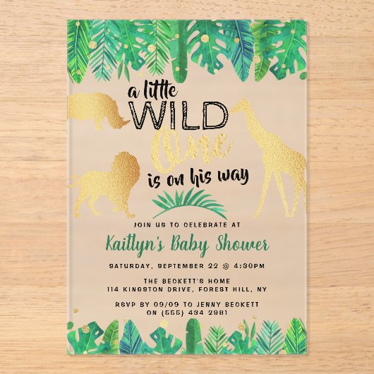 男の子の赤ちゃんシャワーを彼の道に少し野生の人 アクリル招待状 (正面)