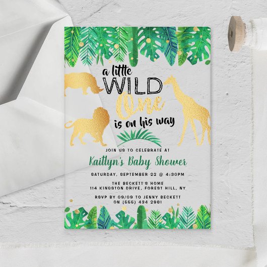男の子の赤ちゃんシャワーを彼の道に少し野生の人 アクリル招待状