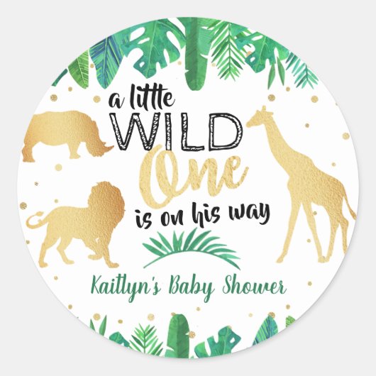 男の子の赤ちゃんシャワーを彼の道に少し野生の人 ラウンドシール (正面)