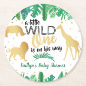 男の子の赤ちゃんシャワーを彼の道に少し野生の人 ラウンドペーパーコースター (正面)
