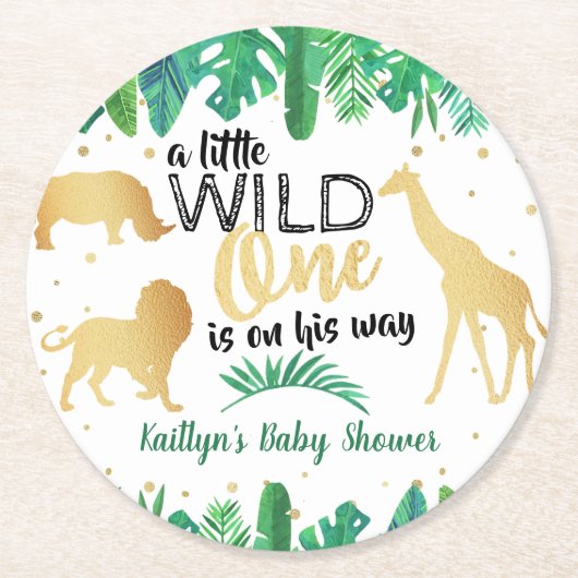 男の子の赤ちゃんシャワーを彼の道に少し野生の人 ラウンドペーパーコースター (正面)