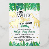 男の子の赤ちゃんシャワーを彼の道に少し野生の人 箔招待状 (正面)