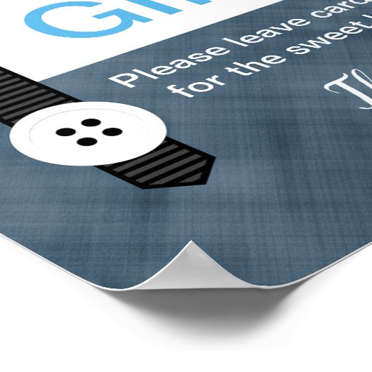 男の子の赤ちゃんシャワーカードとギフトはネイビーブルーに署名 ポスター (角)