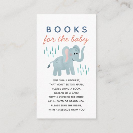 男の子の赤ちゃんシャワーサファリエレファントブックベビー エンクロージャーカード (正面)