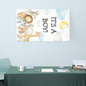 男の子の赤ちゃんシャワーサファリジャングル動物かわいい 横断幕 (トレードショー)