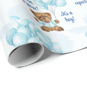 男の子の赤ちゃんシャワーテディベア青いバルーン名前を追加 ラッピングペーパー (ロールコーナー)