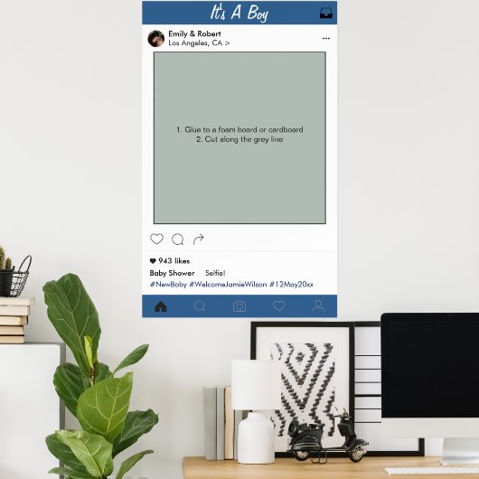 男の子の赤ちゃんシャワーパーティープロップフォトブースフレームデコール ポスター (ホームオフィス)