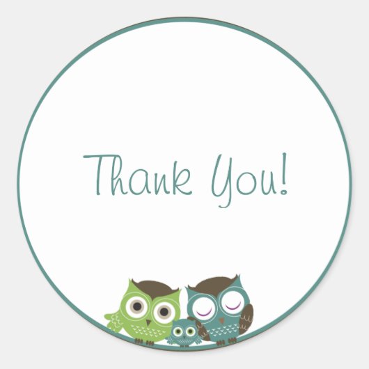 男の子の赤ちゃんシャワーフクロウシール ラウンドシール (正面)