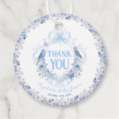 男の子の赤ちゃんシャワーフローラクレスト弓ありがとう フェイバータグ (正面)