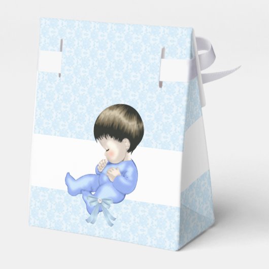 男の子の赤ちゃんシャワーブルーかわいいベビーダマスクの好意2 フェイバーボックス (裏面サイド)