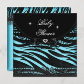 男の子の赤ちゃんシャワーブルーブラックゼブラ 招待状 (正面/裏面)