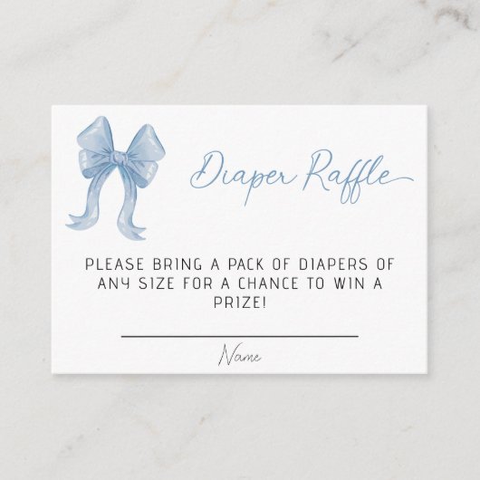 男の子の赤ちゃんシャワーブルーボウおむつラッフル エンクロージャーカード (正面)