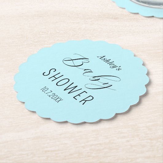 男の子の赤ちゃんシャワーブルーミニマル ペーパーコースター (アングル)