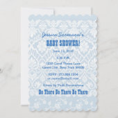 男の子の赤ちゃんシャワーブルーヴィンテージダマスクパターンA03 招待状 (裏面)