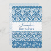 男の子の赤ちゃんシャワーブルーヴィンテージダマスクパターンA03 招待状 (正面/裏面)