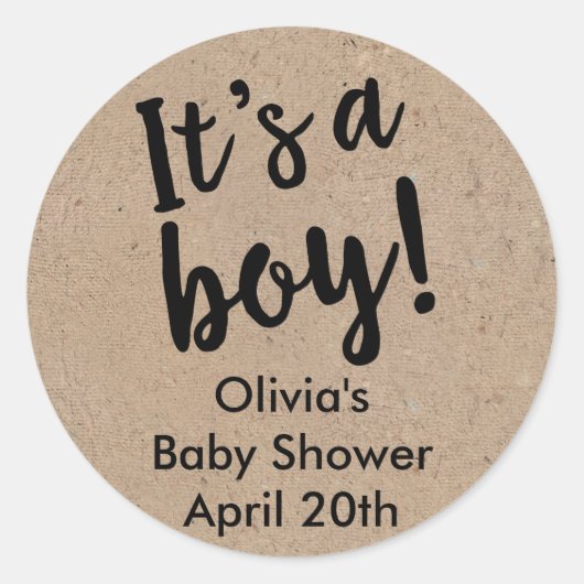 男の子の赤ちゃんシャワーメッセージカードクラフト ラウンドシール (正面)