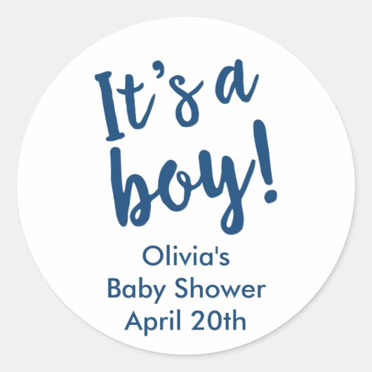 男の子の赤ちゃんシャワーメッセージカードネイビーブルー ラウンドシール (正面)