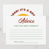 男の子の赤ちゃんシャワーレトロ夕日の恐竜を吠える アドバイスカード (正面/裏面)