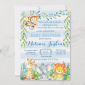 男の子の赤ちゃんシャワー招待状、ジャングルベビーシャワー 招待状 (正面)