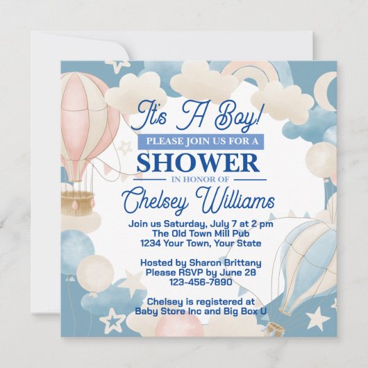 男の子の赤ちゃんシャワー招待状 招待状 (正面)