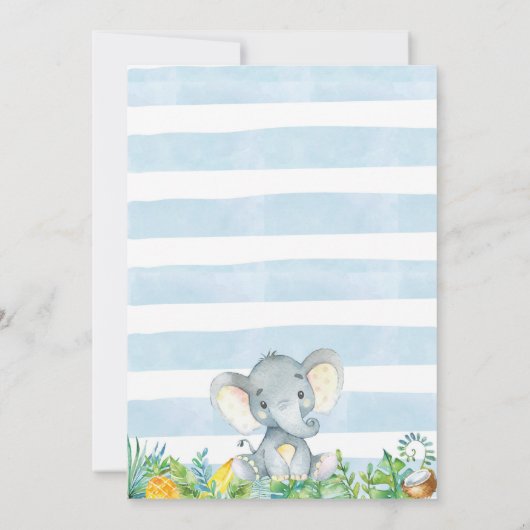 男の子の赤ちゃんシャワー招待状、象の赤ちゃんシャワー 招待状 (裏面)