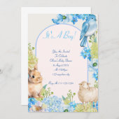 男の子の赤ちゃんシャワー招待青い水の色デザイン セーブザデート (正面/裏面)