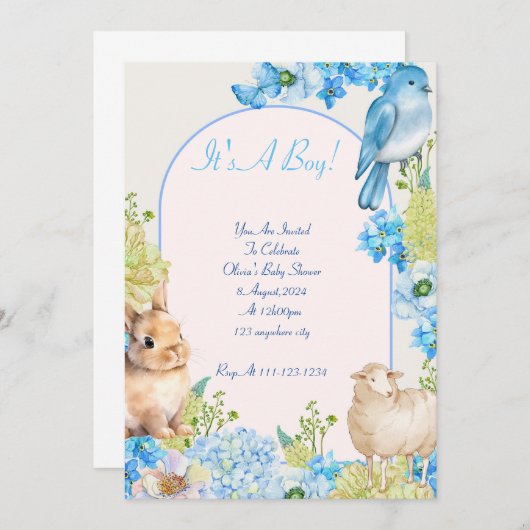 男の子の赤ちゃんシャワー招待青い水の色デザイン セーブザデート (正面/裏面)