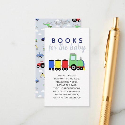 男の子の赤ちゃんシャワー旅行ベビー エンクロージャーカード (正面/裏面インサイチュ)