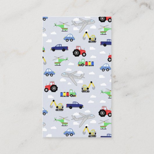 男の子の赤ちゃんシャワー旅行ベビー エンクロージャーカード (裏面)